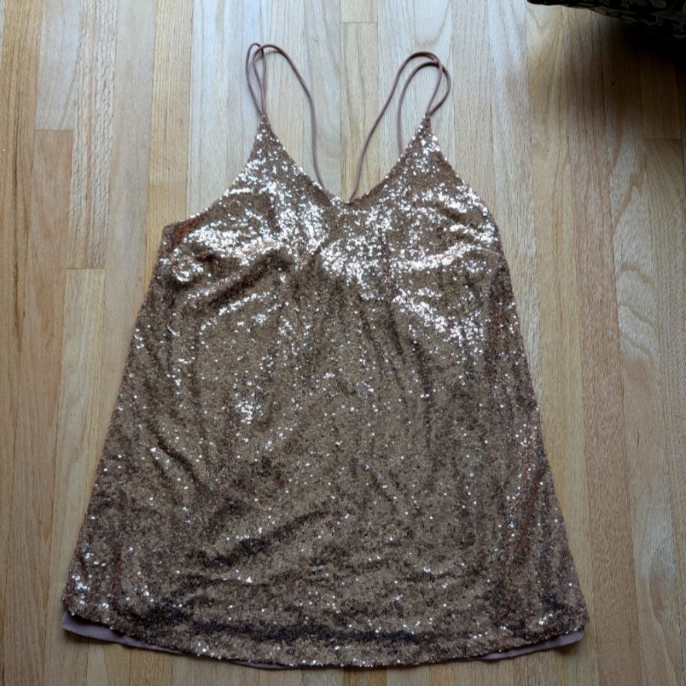 Shinestar Rose Gold Micro Sequin Mini Shift Dress
